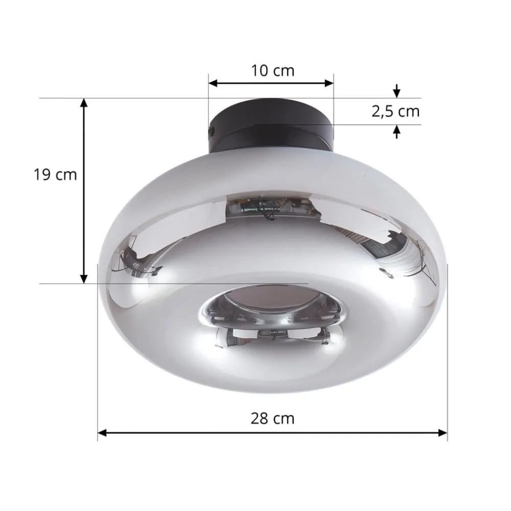 Lindby Gang|Loftlamper > loftlampe Zehra, Ø 28 cm, røgfarvet grå, glas