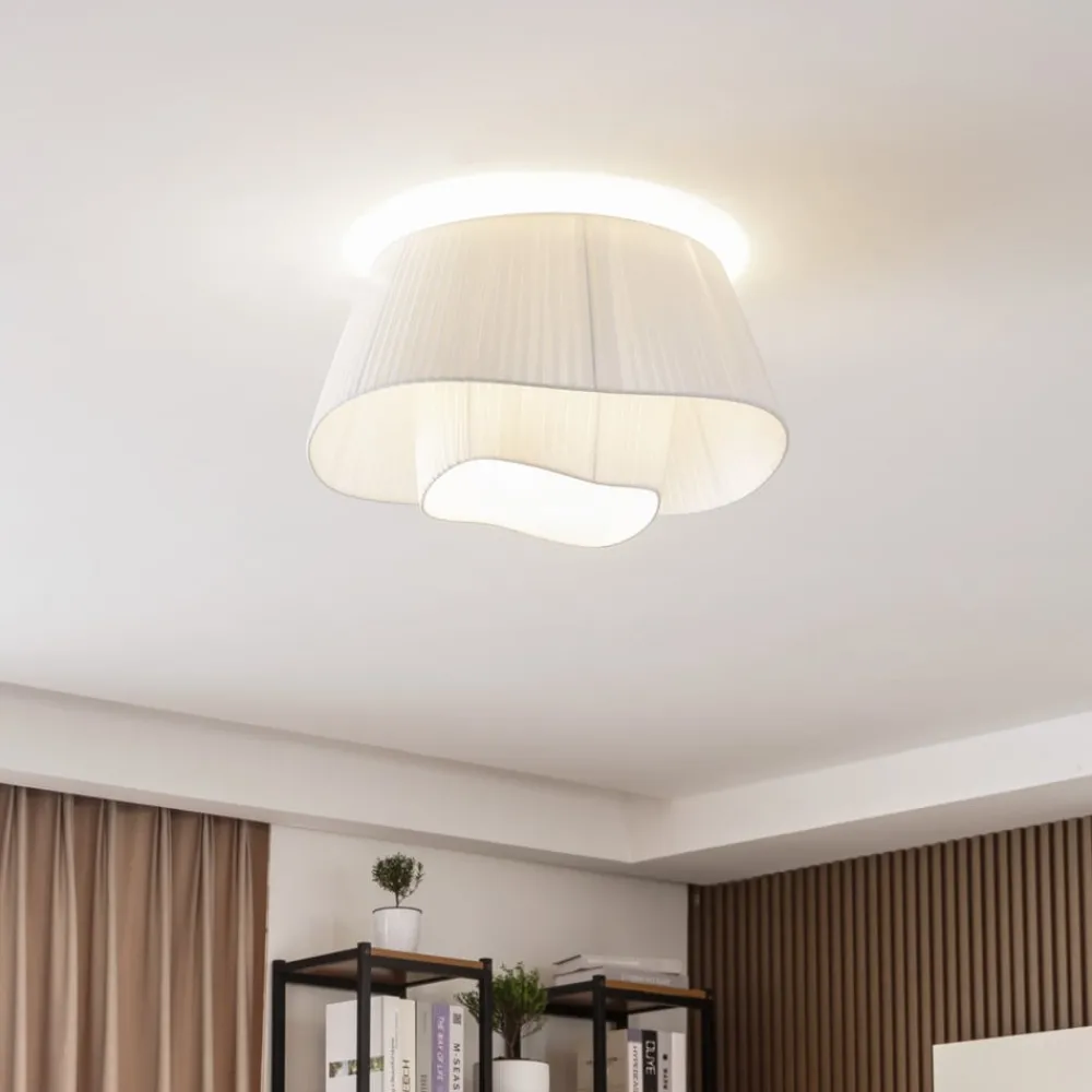 Lindby Loftlamper > loftslampe Eryndor, hvid, tekstil, Ø 47 cm, E27