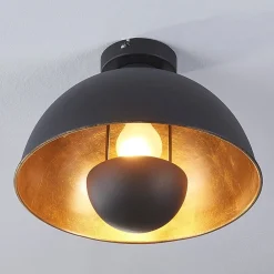 Loftlamper|Loftlamper ^ Lindby loftslampe Lya, Ø 31 cm, sort-guld, metal, E27