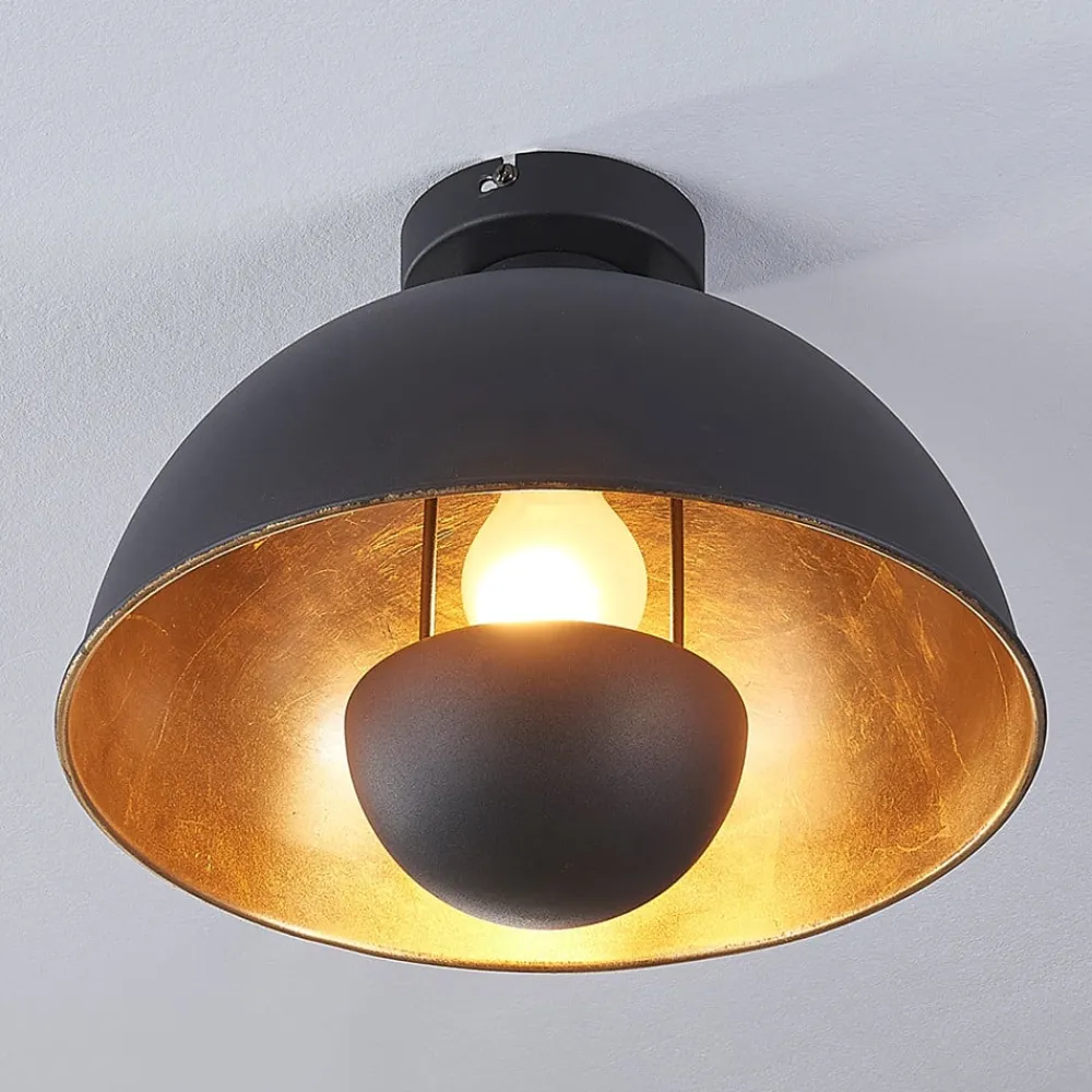 Loftlamper|Loftlamper ^ Lindby loftslampe Lya, Ø 31 cm, sort-guld, metal, E27