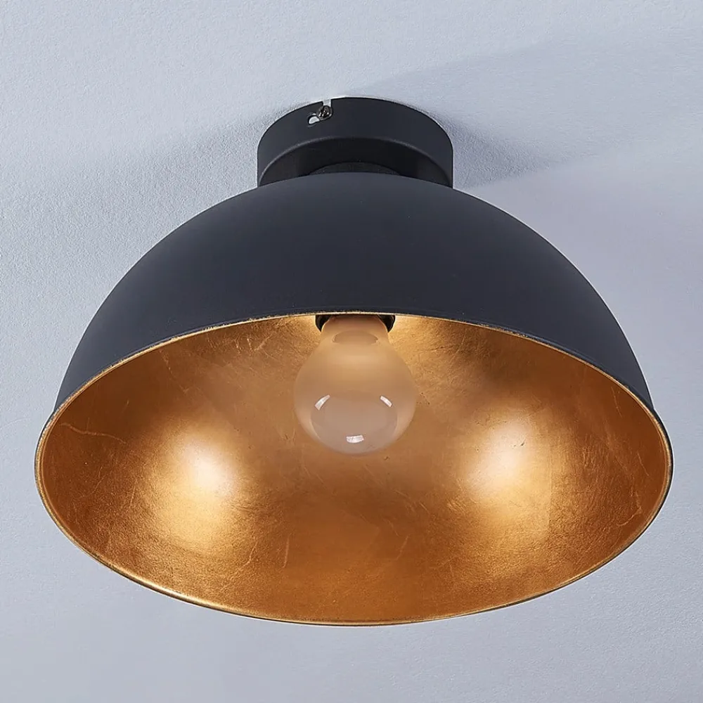 Loftlamper|Loftlamper ^ Lindby loftslampe Lya, Ø 31 cm, sort-guld, metal, E27