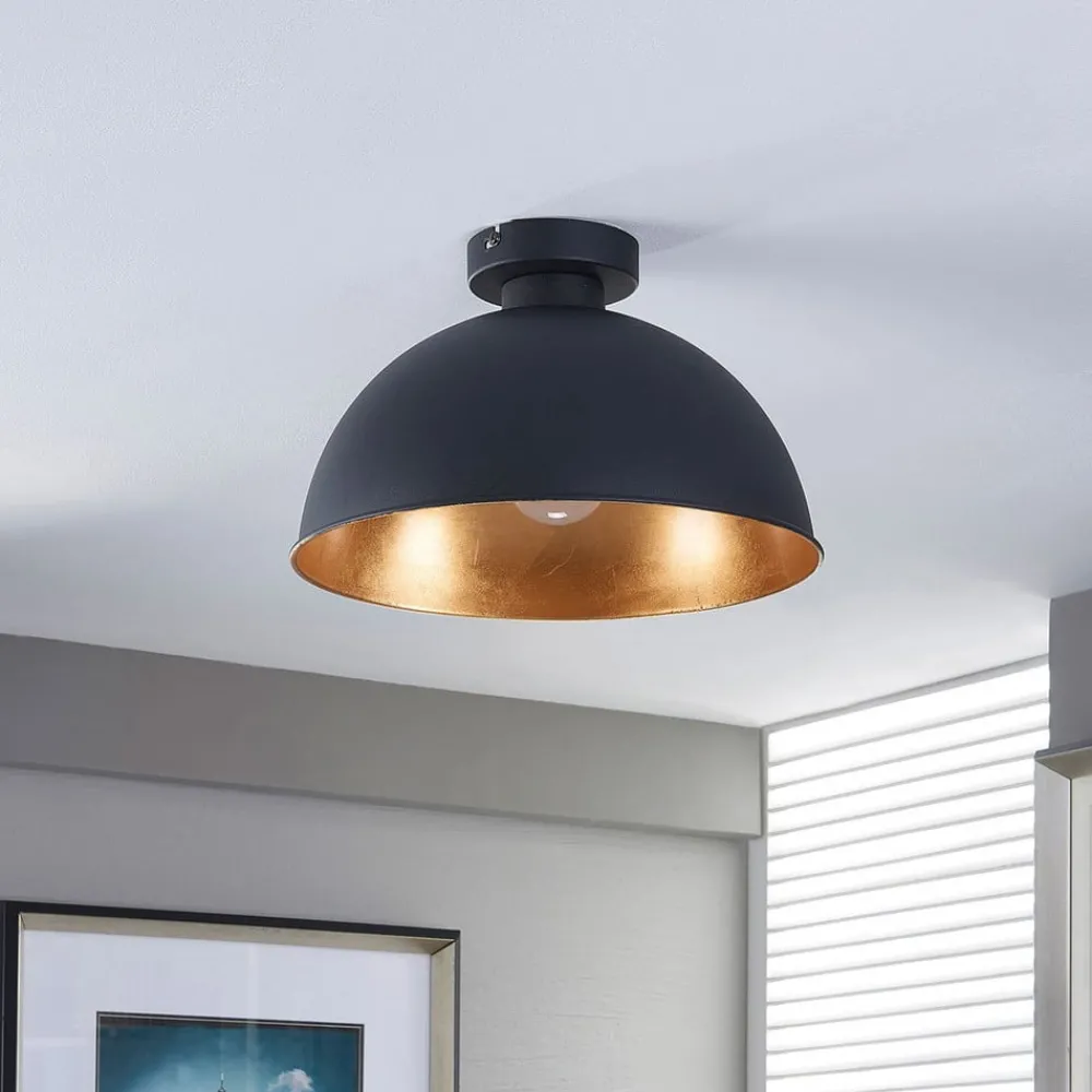Loftlamper|Loftlamper ^ Lindby loftslampe Lya, Ø 31 cm, sort-guld, metal, E27