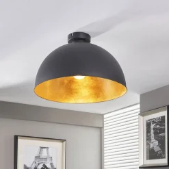 Lindby Loftlamper > loftslampe Lya, Ø 40 cm, sort-guld, metal