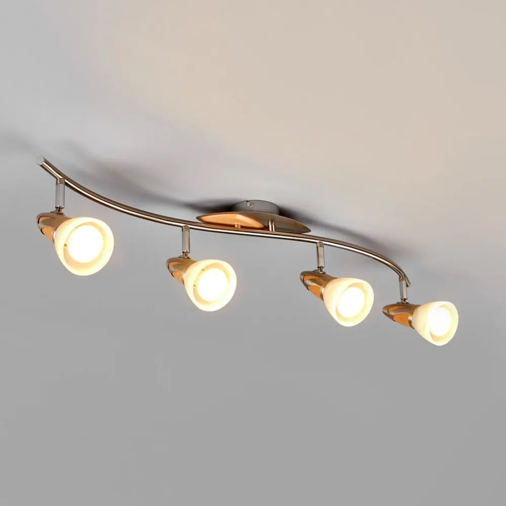 Lindby Loftlamper|Loftlamper > loftslampe Marena, 4-lys, glas, træ, 83 cm lang