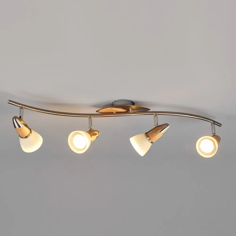 Lindby Loftlamper|Loftlamper > loftslampe Marena, 4-lys, glas, træ, 83 cm lang