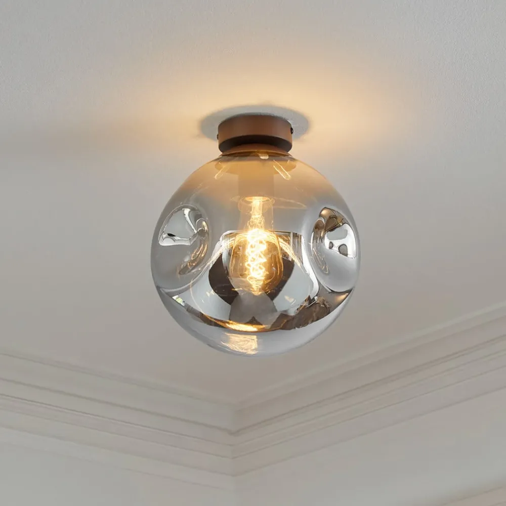 Lindby Loftlamper|Loftlamper > loftslampe Valentina, E27, røggrå, glas, Ø 25 cm