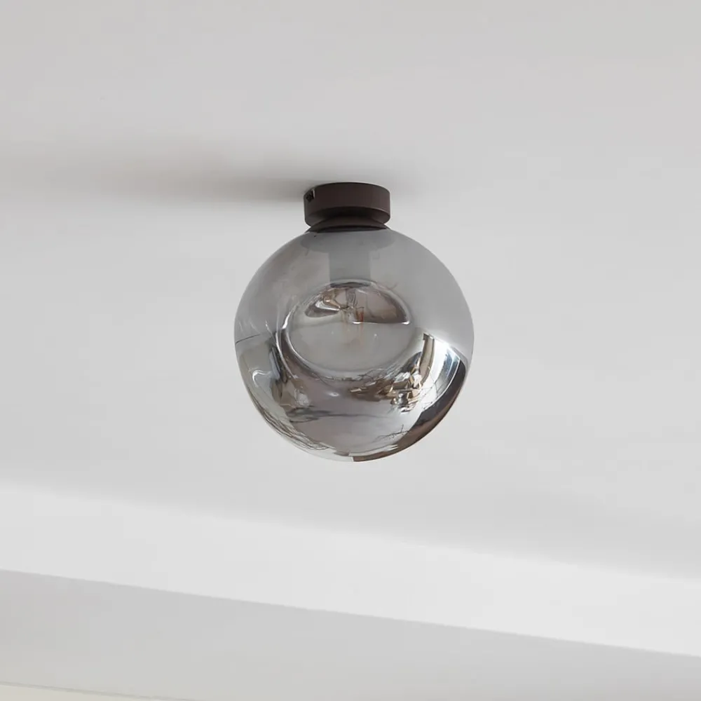 Lindby Loftlamper|Loftlamper > loftslampe Valentina, E27, røggrå, glas, Ø 25 cm