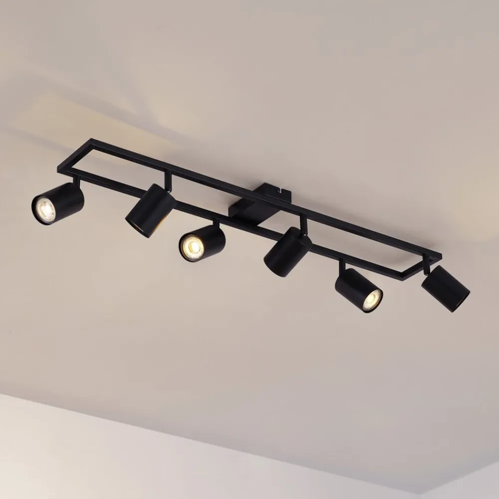 Loftlamper|Spotlights ^ Lindby loftspot Bravius, sort, 6 lyskilder, jern