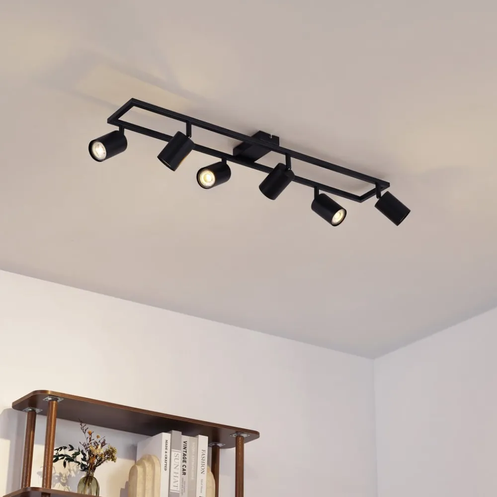 Loftlamper|Spotlights ^ Lindby loftspot Bravius, sort, 6 lyskilder, jern