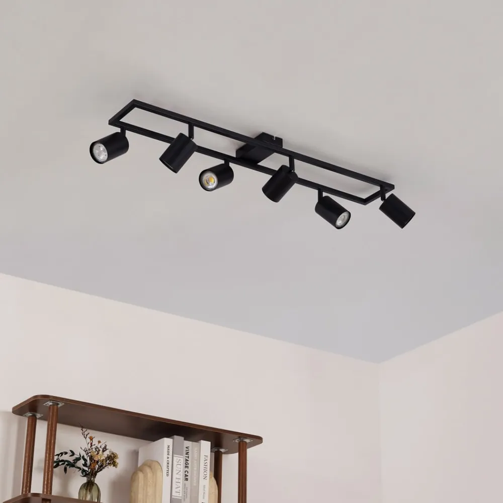 Loftlamper|Spotlights ^ Lindby loftspot Bravius, sort, 6 lyskilder, jern