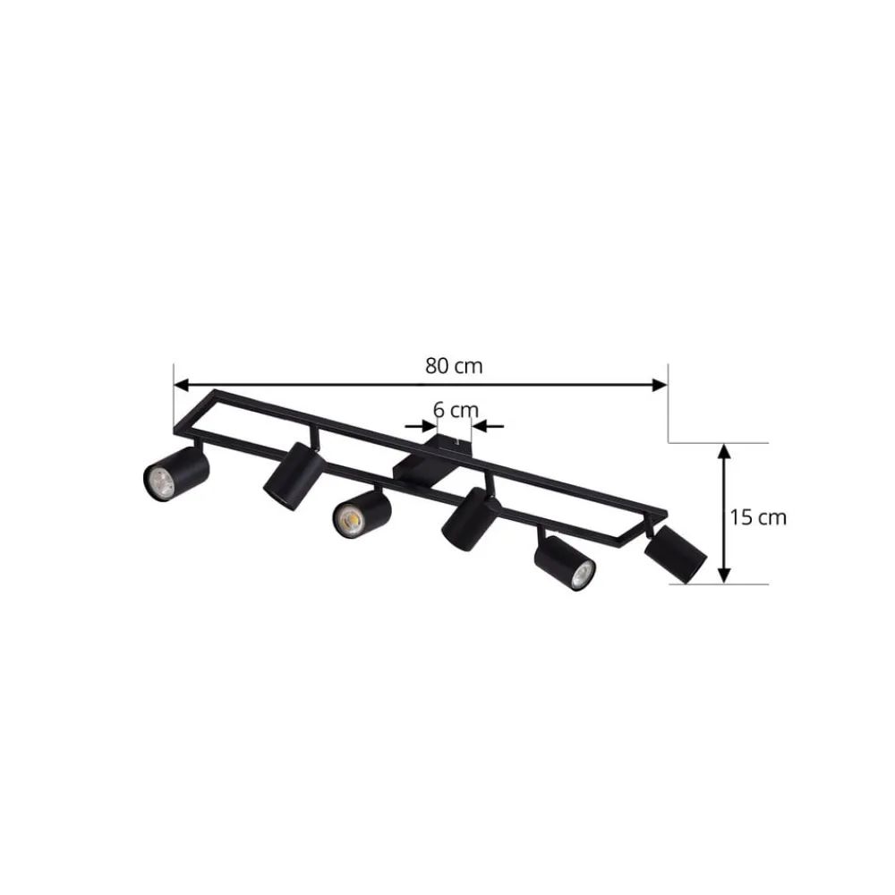 Loftlamper|Spotlights ^ Lindby loftspot Bravius, sort, 6 lyskilder, jern