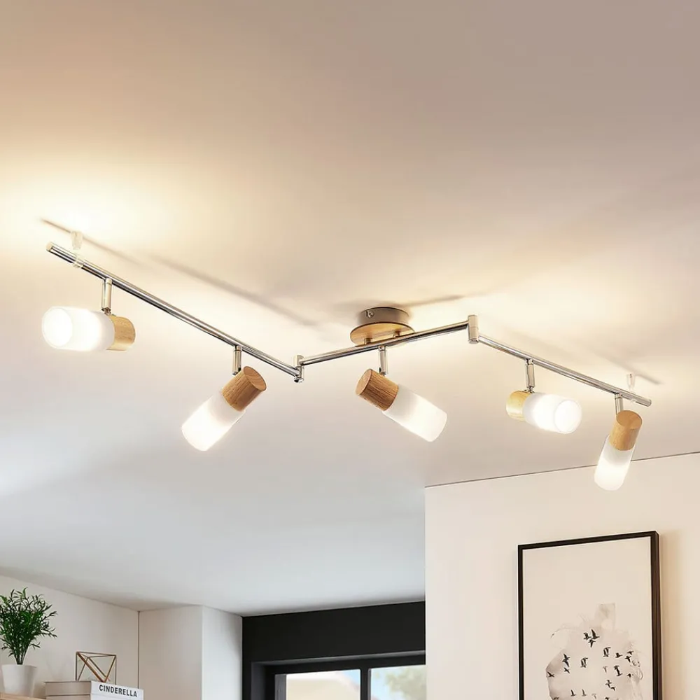 Lindby Loftlamper|Loftlamper > loftspot Christoph, 130 cm, 4 lyskilder, træ, glas