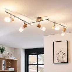 Lindby Loftlamper|Loftlamper > loftspot Christoph, 130 cm, 4 lyskilder, træ, glas