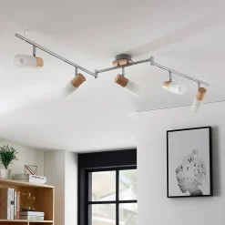 Lindby Loftlamper|Loftlamper > loftspot Christoph, 130 cm, 4 lyskilder, træ, glas
