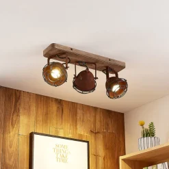 Lindby Loftlamper|Loftlamper > loftspot Farovi, rust, 45 cm, 3 lyskilder, træ, GU10