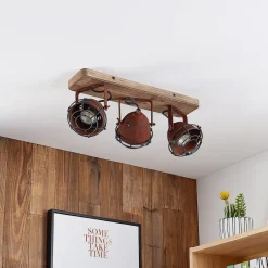Lindby Loftlamper|Loftlamper > loftspot Farovi, rust, 45 cm, 3 lyskilder, træ, GU10