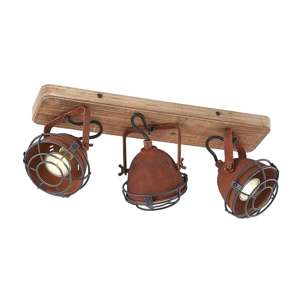 Lindby Loftlamper|Loftlamper > loftspot Farovi, rust, 45 cm, 3 lyskilder, træ, GU10