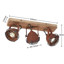 Lindby Loftlamper|Loftlamper > loftspot Farovi, rust, 45 cm, 3 lyskilder, træ, GU10