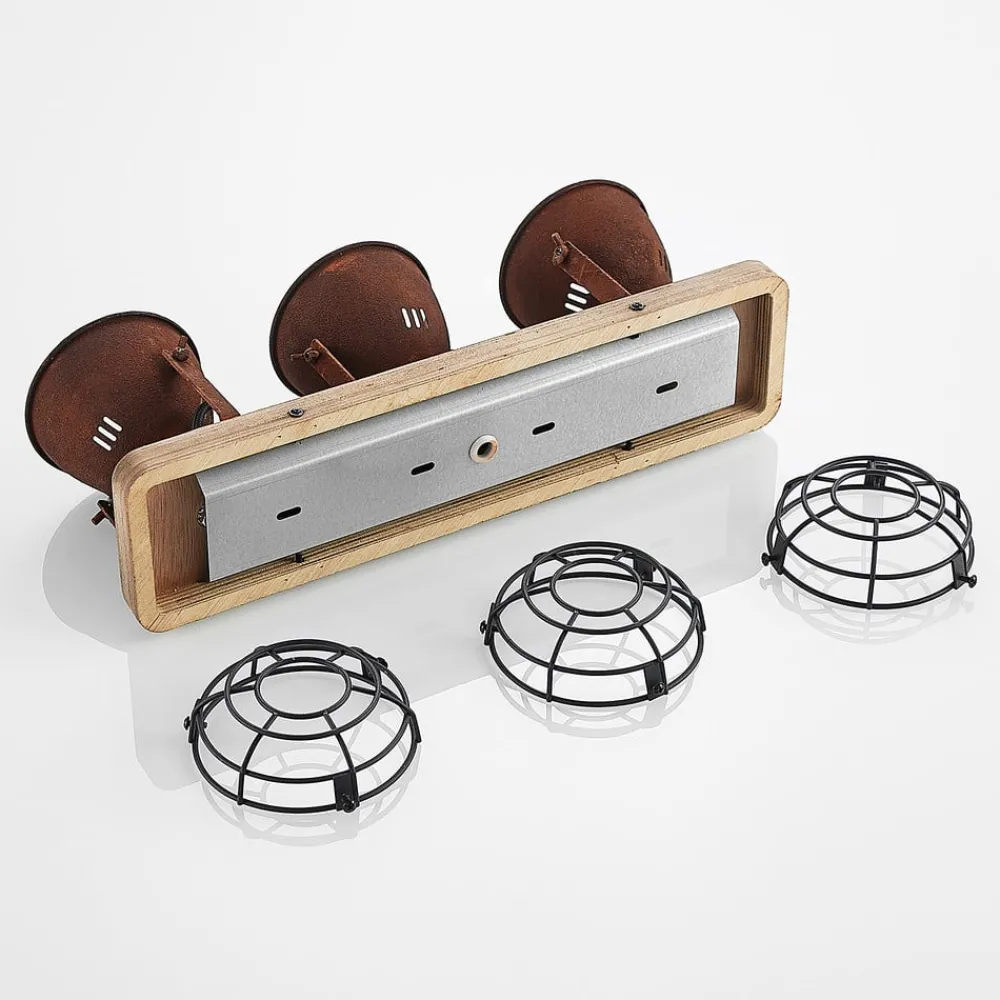 Lindby Loftlamper|Loftlamper > loftspot Farovi, rust, 45 cm, 3 lyskilder, træ, GU10