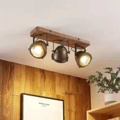 Lindby Gang|Loftlamper > loftspot Farovi, sort, 44 cm, 3 lyskilder, træ, GU10