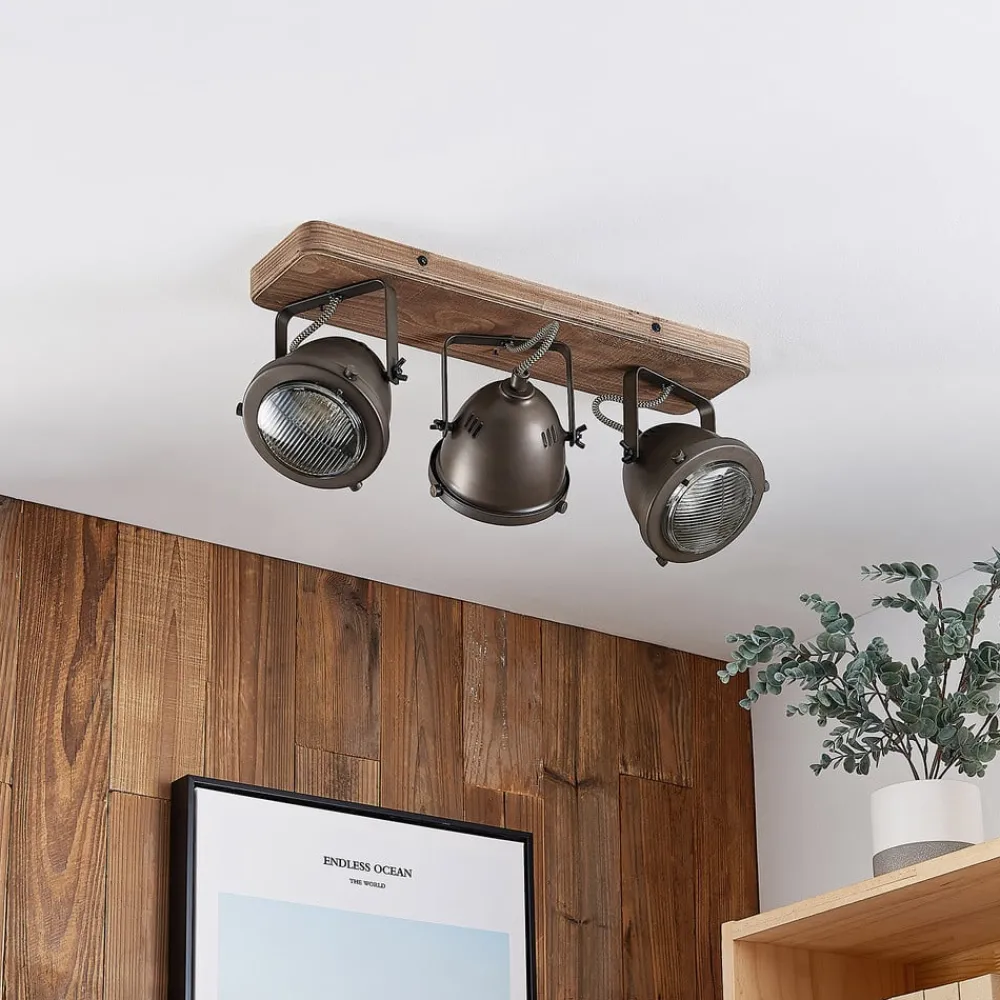 Lindby Gang|Loftlamper > loftspot Farovi, sort, 44 cm, 3 lyskilder, træ, GU10