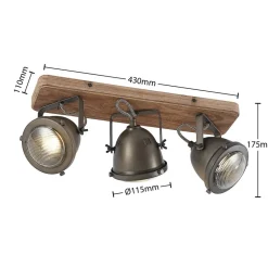Lindby Gang|Loftlamper > loftspot Farovi, sort, 44 cm, 3 lyskilder, træ, GU10