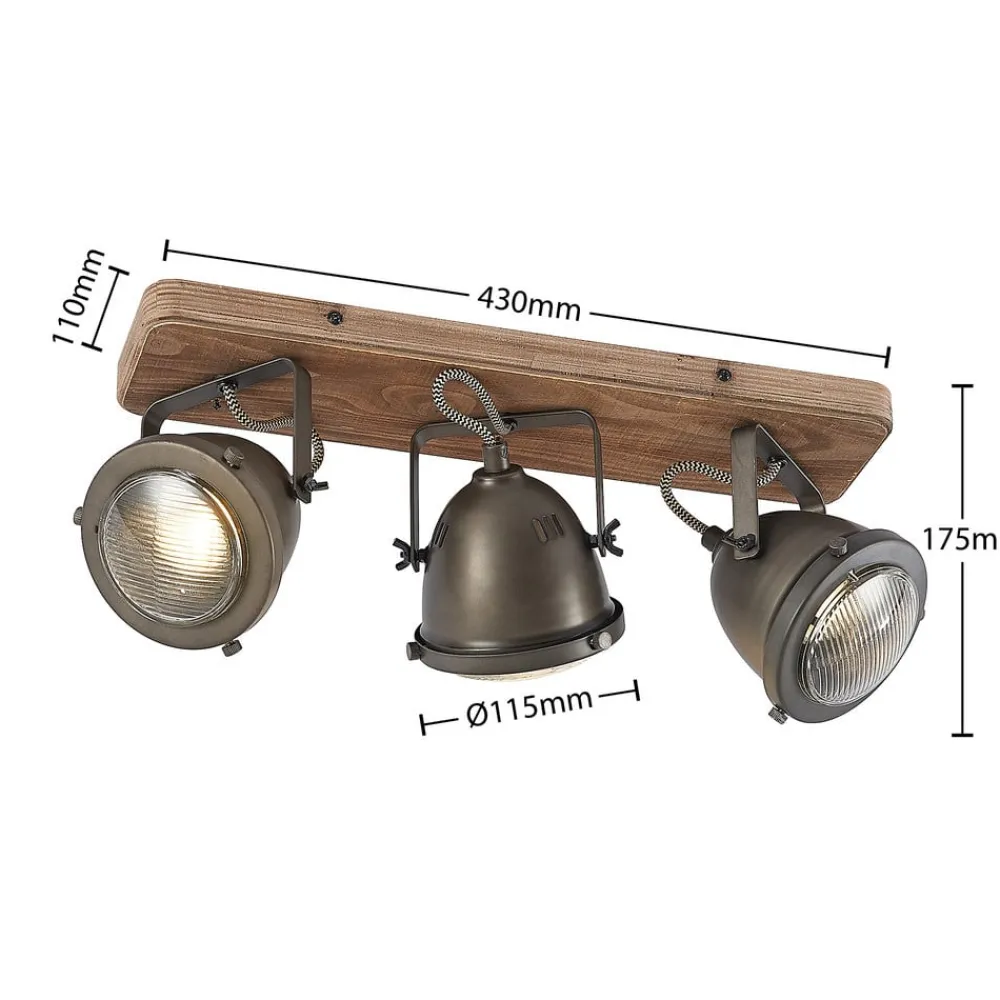 Lindby Gang|Loftlamper > loftspot Farovi, sort, 44 cm, 3 lyskilder, træ, GU10