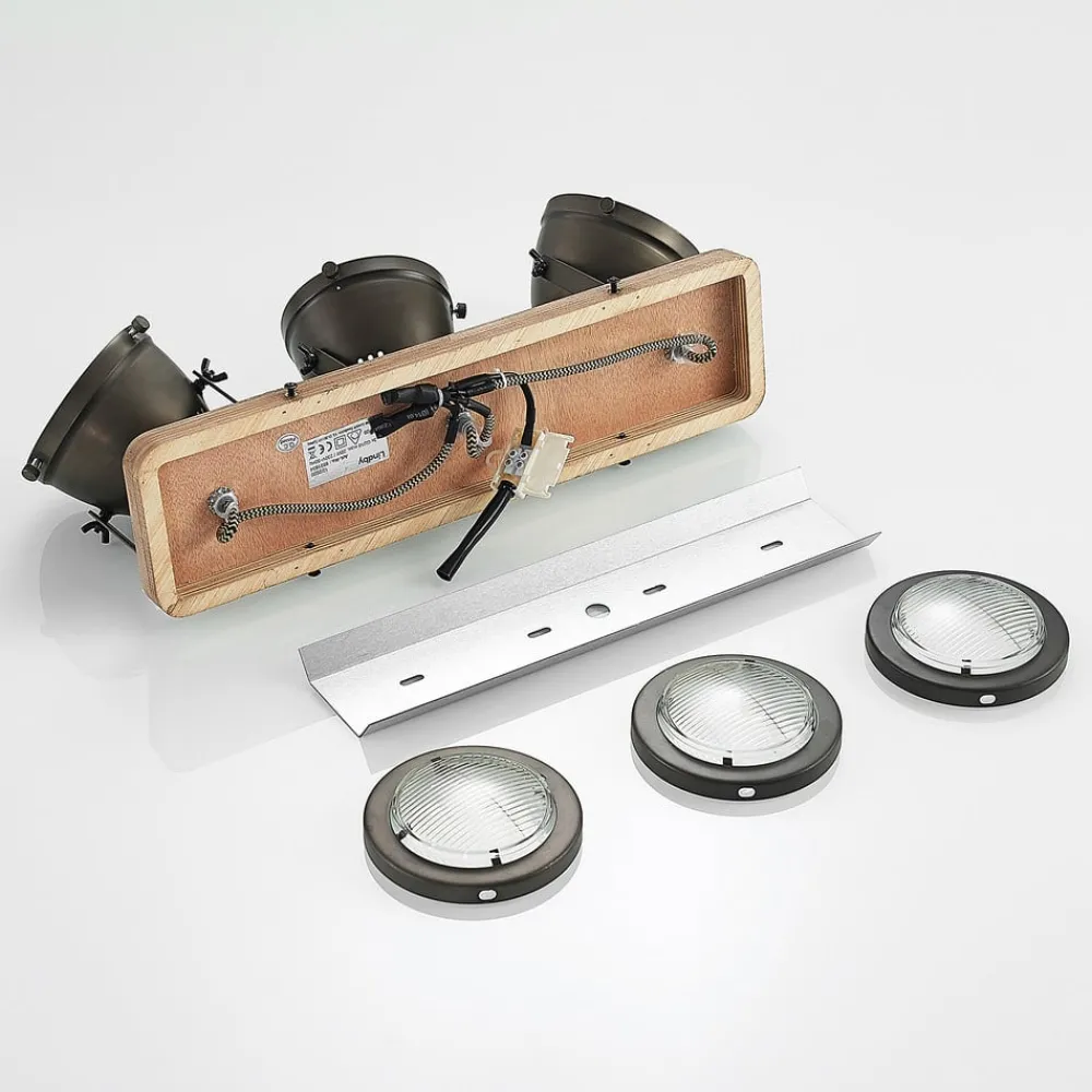 Lindby Gang|Loftlamper > loftspot Farovi, sort, 44 cm, 3 lyskilder, træ, GU10