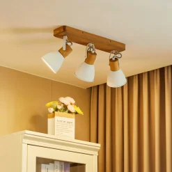 Loftlamper|Loftlamper ^ Lindby loftspot Merela, hvid, 45 cm, 3 lyskilder, træ, E14
