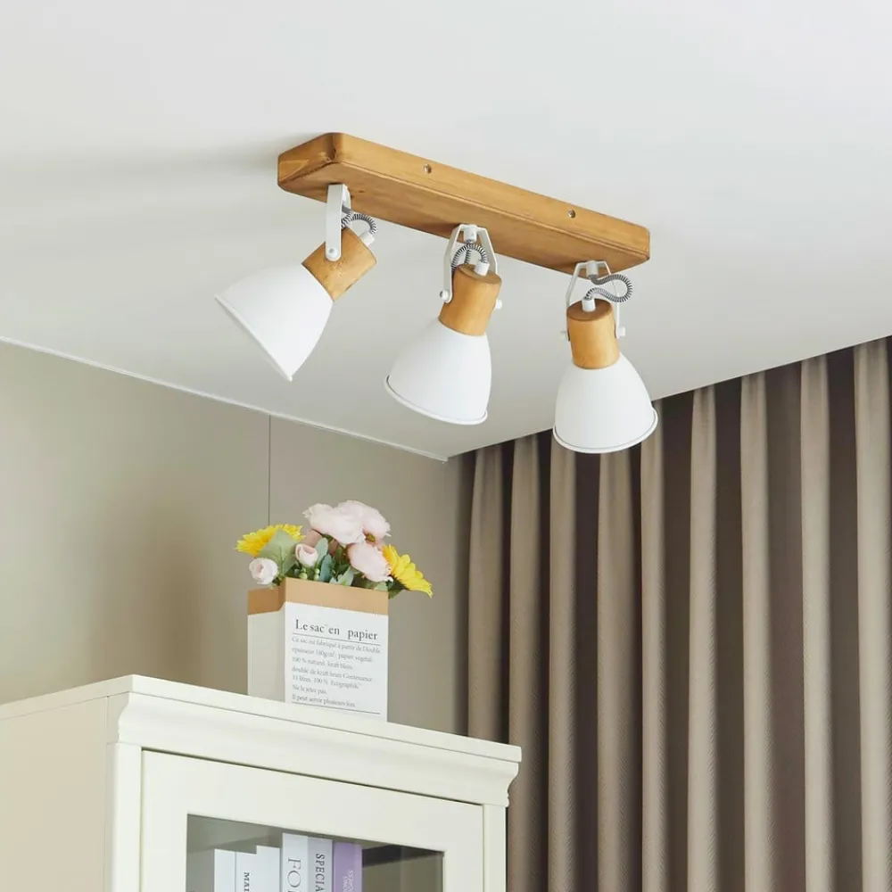 Loftlamper|Loftlamper ^ Lindby loftspot Merela, hvid, 45 cm, 3 lyskilder, træ, E14