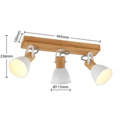 Loftlamper|Loftlamper ^ Lindby loftspot Merela, hvid, 45 cm, 3 lyskilder, træ, E14