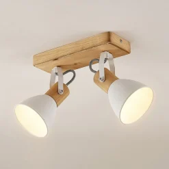 Gang|Loftlamper ^ Lindby loftspot Merela, hvid, 28 cm, 2 lyskilder, træ, E14