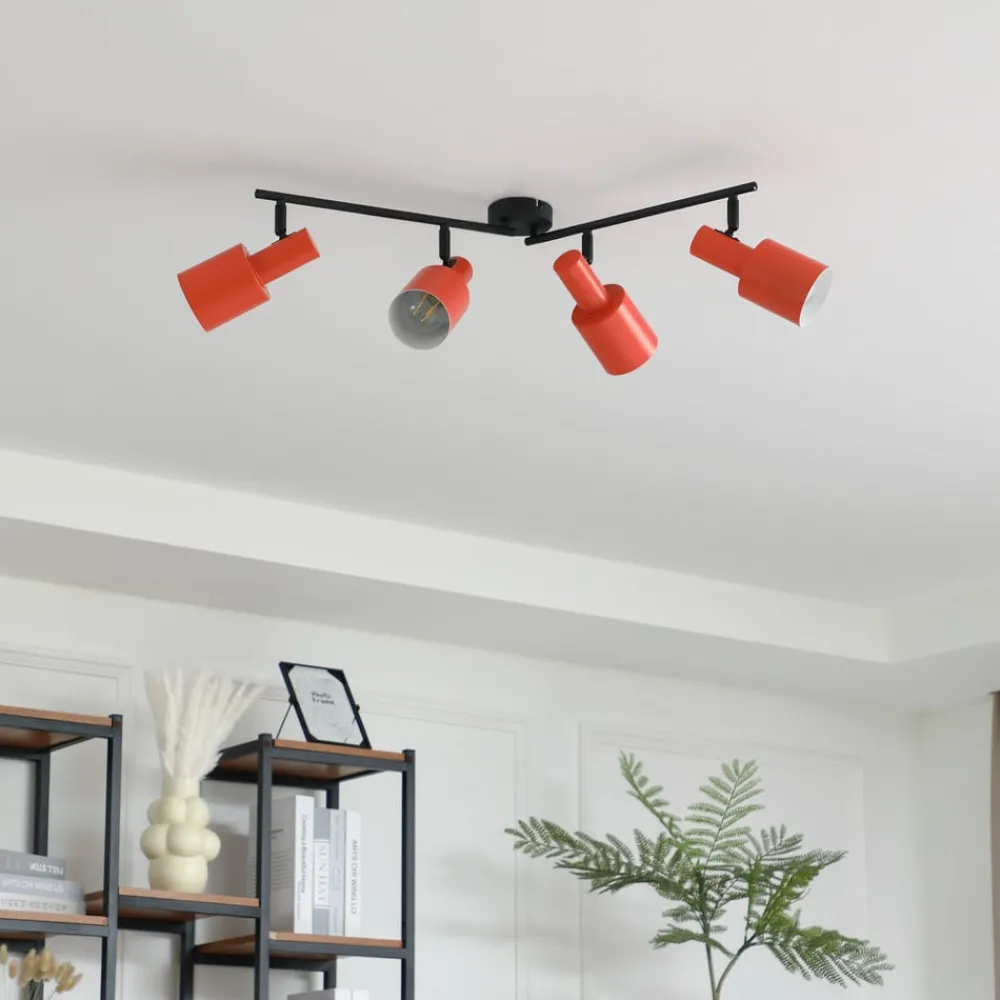 Arbejdsrum/Kontor|Loftlamper ^ Lindby loftspot Ovelia, orange/sort, 4 lyskilder, E27