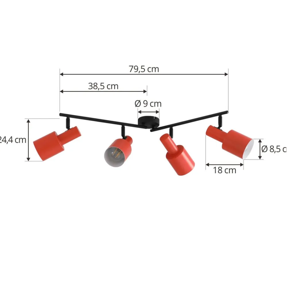 Arbejdsrum/Kontor|Loftlamper ^ Lindby loftspot Ovelia, orange/sort, 4 lyskilder, E27