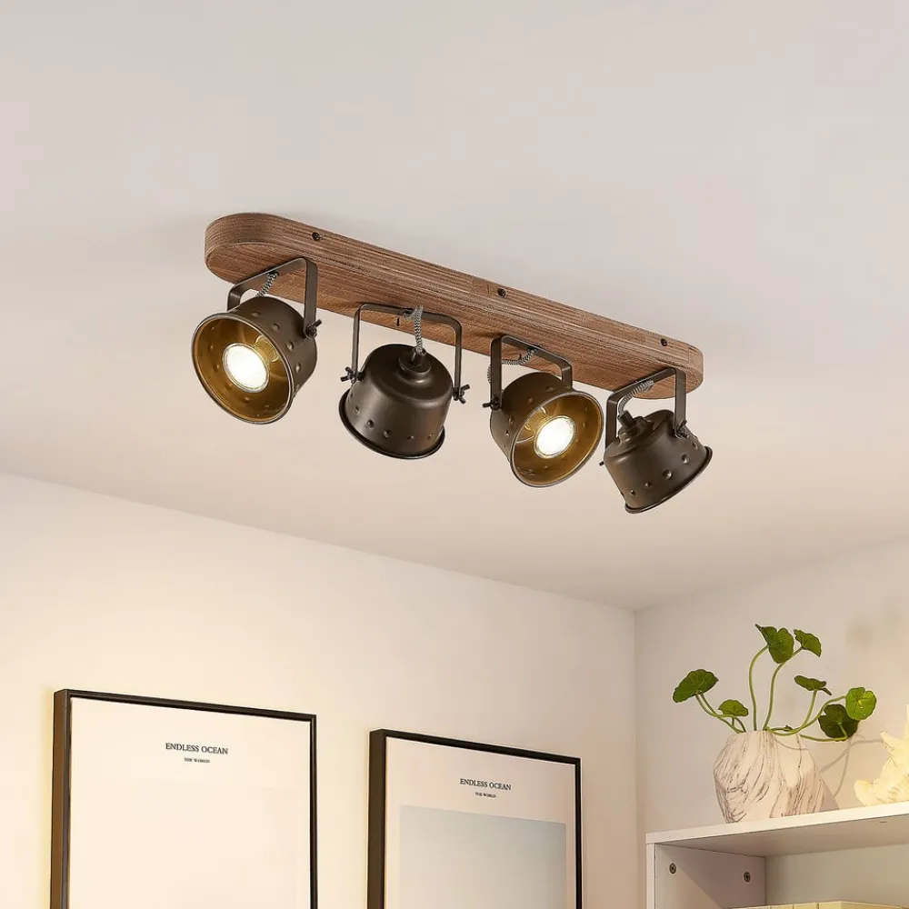 Gang|Loftlamper ^ Lindby loftspot Rubinjo, 62 cm, 4 lyskilder, træ, GU10