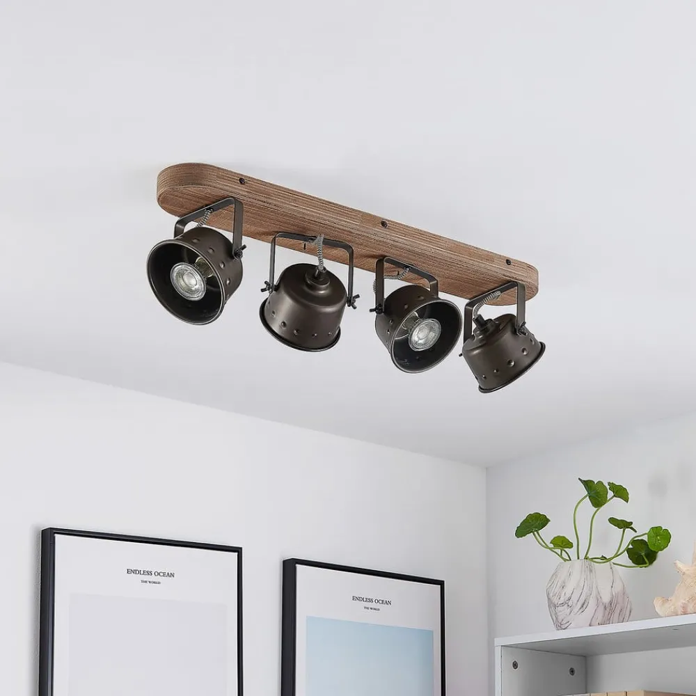 Gang|Loftlamper ^ Lindby loftspot Rubinjo, 62 cm, 4 lyskilder, træ, GU10