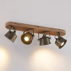 Gang|Loftlamper ^ Lindby loftspot Rubinjo, 62 cm, 4 lyskilder, træ, GU10
