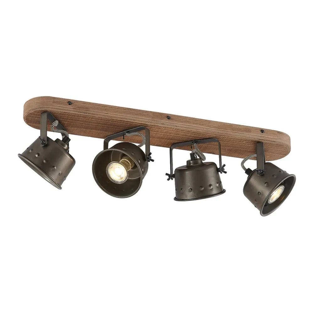 Gang|Loftlamper ^ Lindby loftspot Rubinjo, 62 cm, 4 lyskilder, træ, GU10