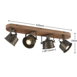 Gang|Loftlamper ^ Lindby loftspot Rubinjo, 62 cm, 4 lyskilder, træ, GU10