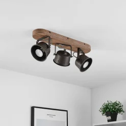 Gang|Loftlamper ^ Lindby loftspot Rubinjo, 45 cm, 3 lyskilder, træ, GU10