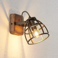 Lindby Væglamper|Væglamper > loftspot Rutger, 16 cm, 2 lyskilder, træ, bur, E14