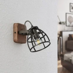 Lindby Væglamper|Væglamper > loftspot Rutger, 16 cm, 2 lyskilder, træ, bur, E14