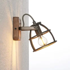Lindby Væglamper|Væglamper > loftspot Rutger, 16 cm, 2 lyskilder, træ, bur, E14