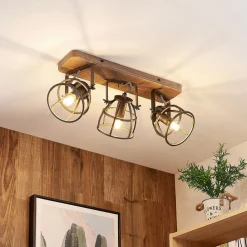 Lindby Loftlamper|Loftlamper > loftspot Rutger, 52 cm, 3 lyskilder, træ, bur, E14