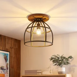 Lindby Loftlamper|Loftlamper > loftspot Rutger, Ø 34 cm, træ, bur, E27