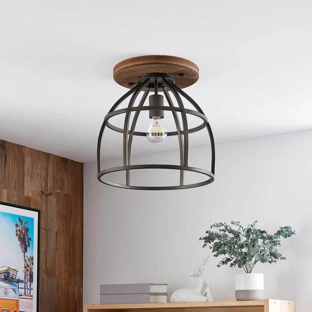 Lindby Loftlamper|Loftlamper > loftspot Rutger, Ø 34 cm, træ, bur, E27
