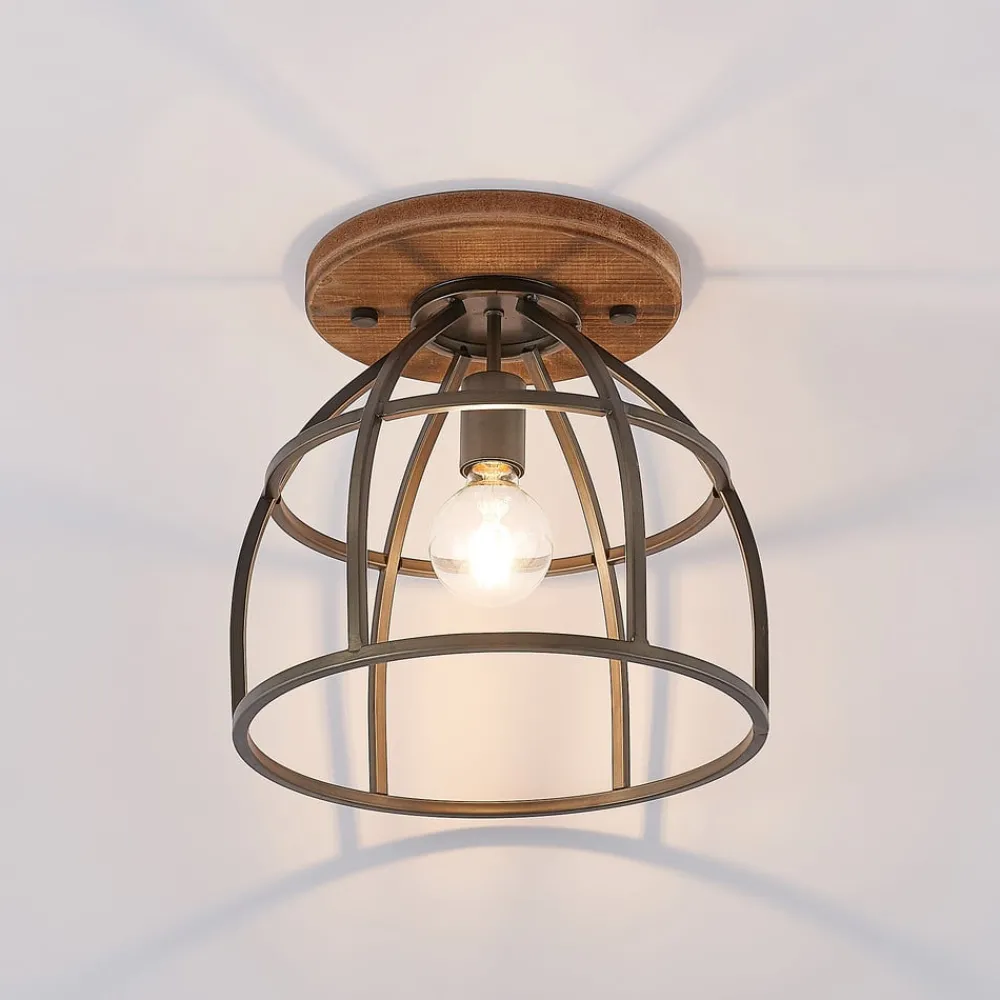 Lindby Loftlamper|Loftlamper > loftspot Rutger, Ø 34 cm, træ, bur, E27