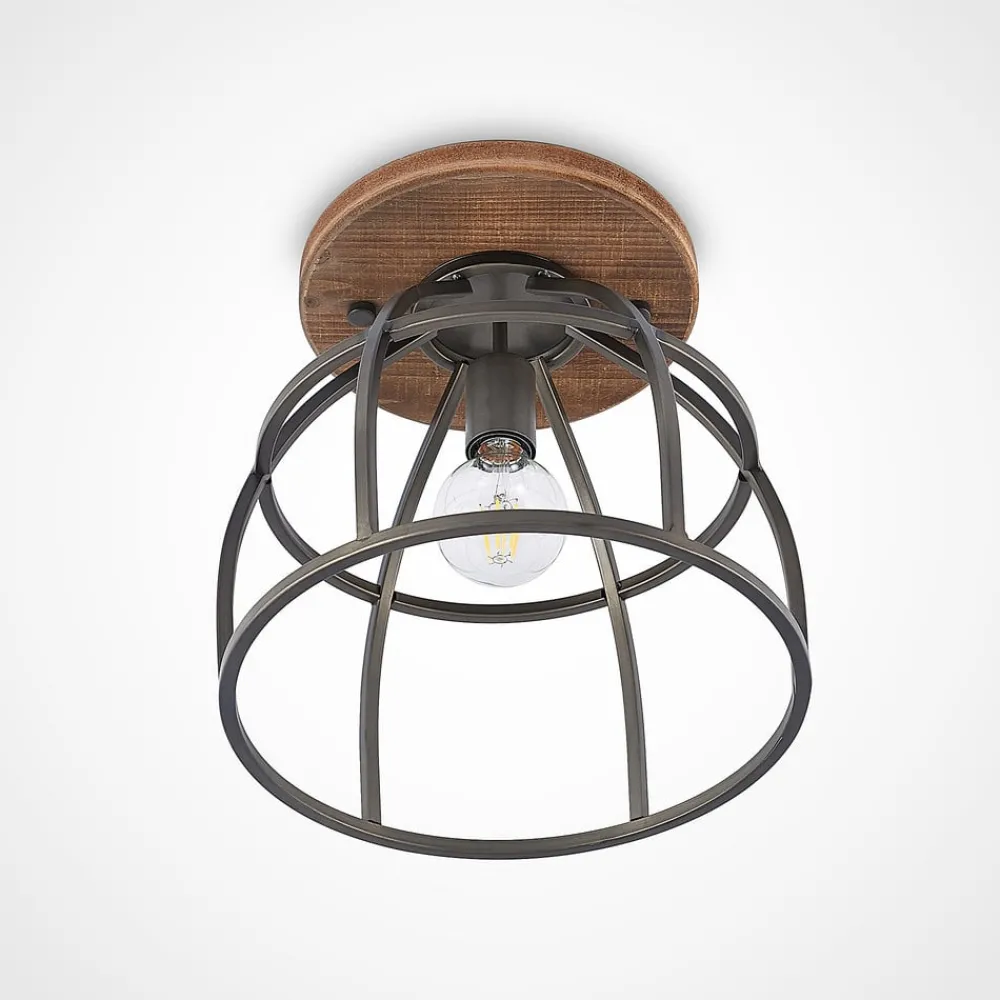 Lindby Loftlamper|Loftlamper > loftspot Rutger, Ø 34 cm, træ, bur, E27