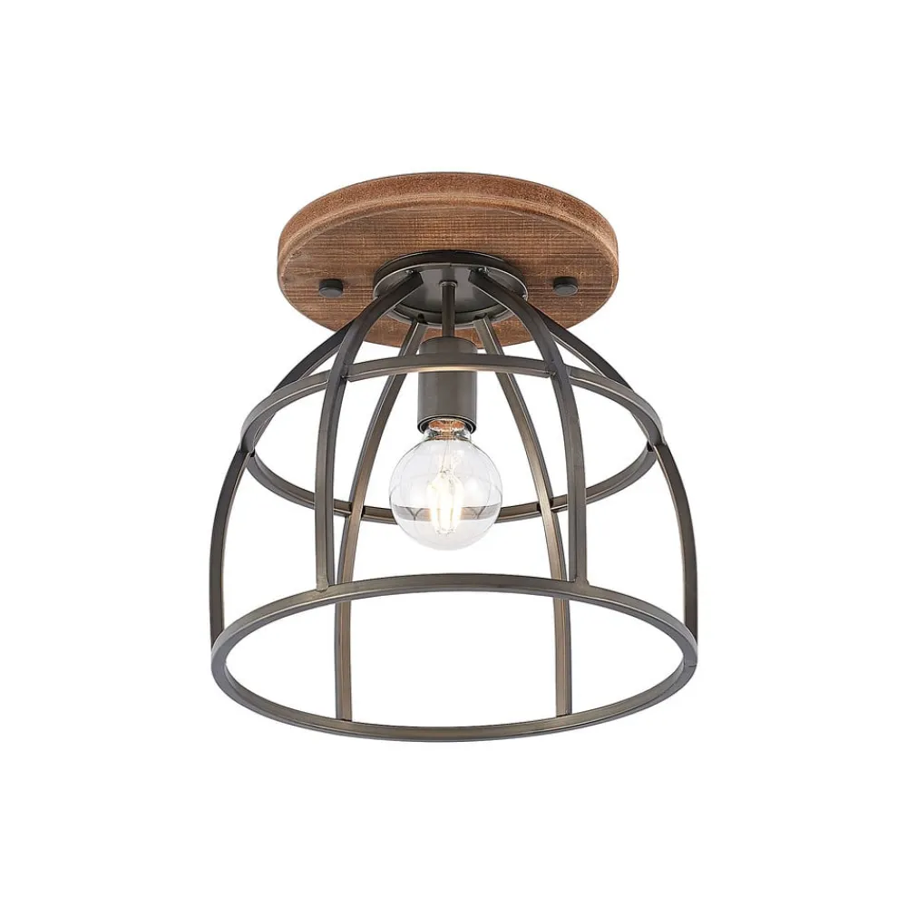 Lindby Loftlamper|Loftlamper > loftspot Rutger, Ø 34 cm, træ, bur, E27