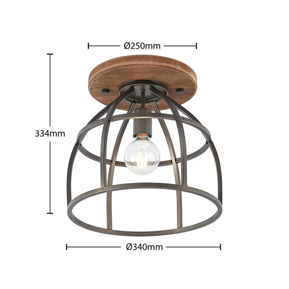 Lindby Loftlamper|Loftlamper > loftspot Rutger, Ø 34 cm, træ, bur, E27